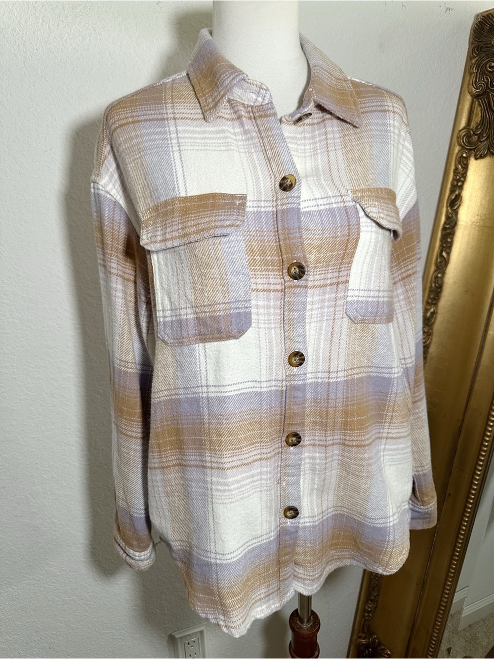 New Hollister Boyfriend Fit Muted Shades Button Front Plaid Flannel Size XS